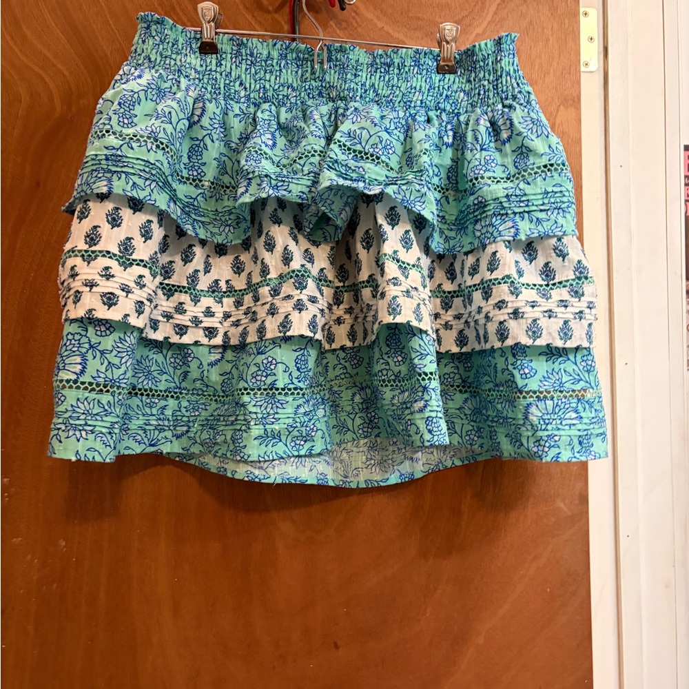 Smocked Tiered Blue Green Floral Mini Skirt New without tags by Roller Rabbit